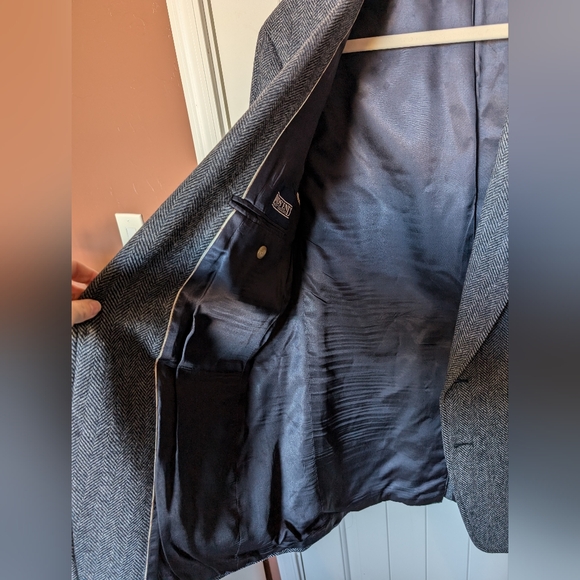 Lands' End Herringbone Selkirk Wool Blazer Men's 39R Blue/White - Picture 8 of 10